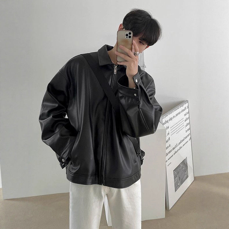 Men's Korean Leather Casual Baseball Jacket