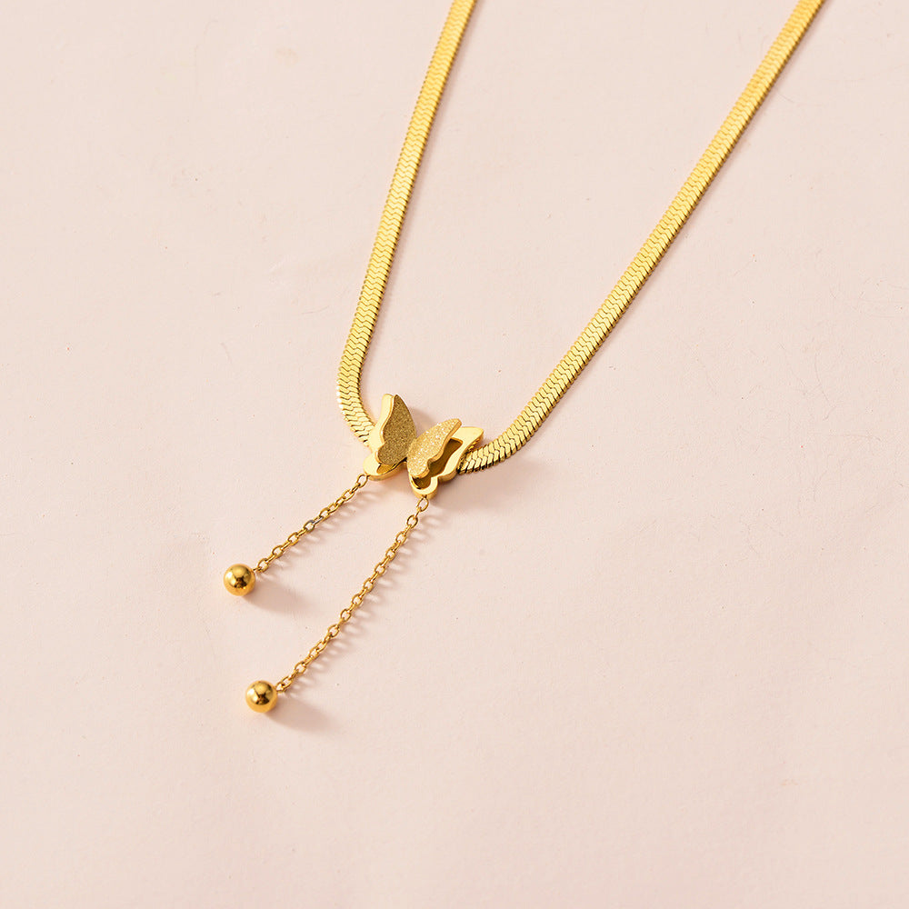 Stainless Steel Real Gold Plated Frosted Butterfly Pendant