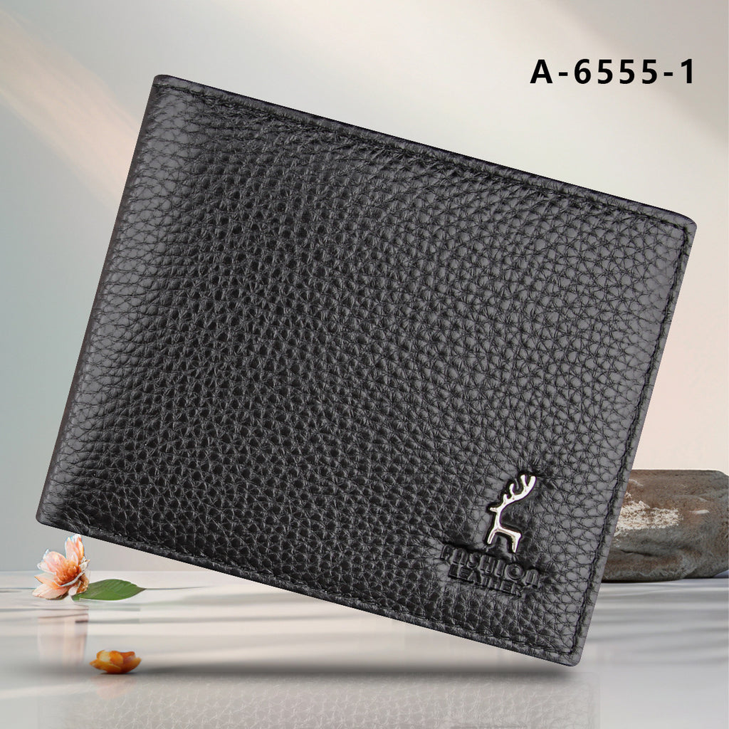 Black Men's Genuine Leather Wallet Cowhide Short Bifold
