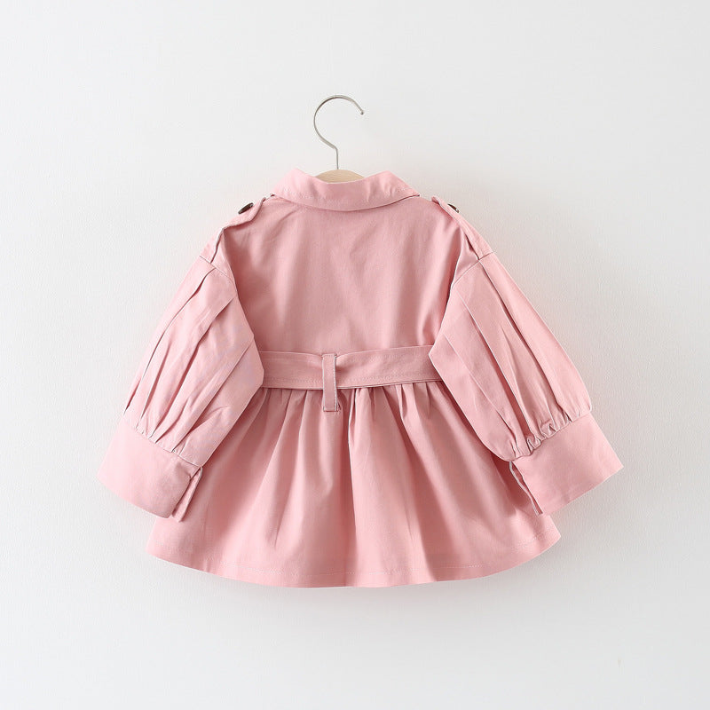 New Children's Jacket Girls Solid Color Mid Length Windbreaker Jacket