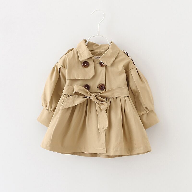 New Children's Jacket Girls Solid Color Mid Length Windbreaker Jacket