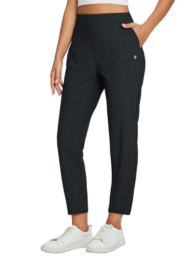 Womens Stretchy Waistband Casual Pants With Zippered Pockets