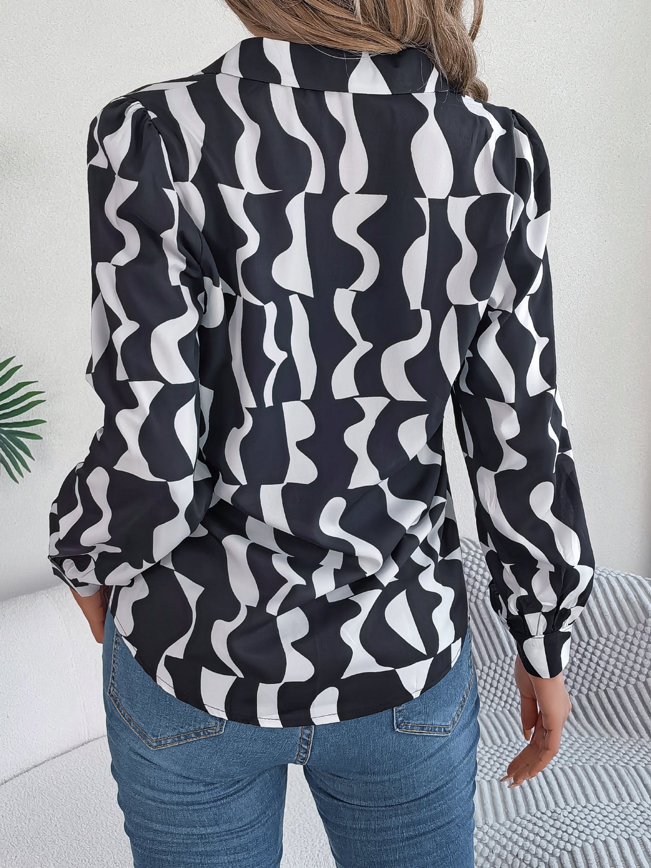 Women's Office Elegant Color Block Stripe Notched Lapel Long Sleeve Shirt