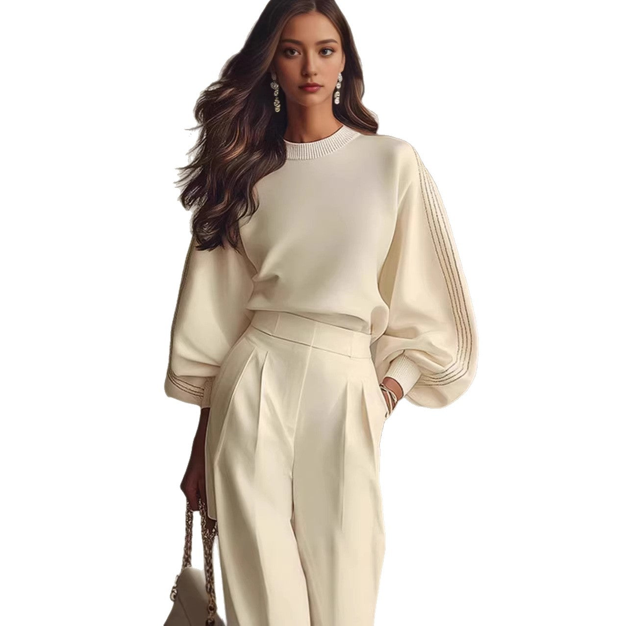Round Neck Long Sleeved Sweatshirt And Pants Set