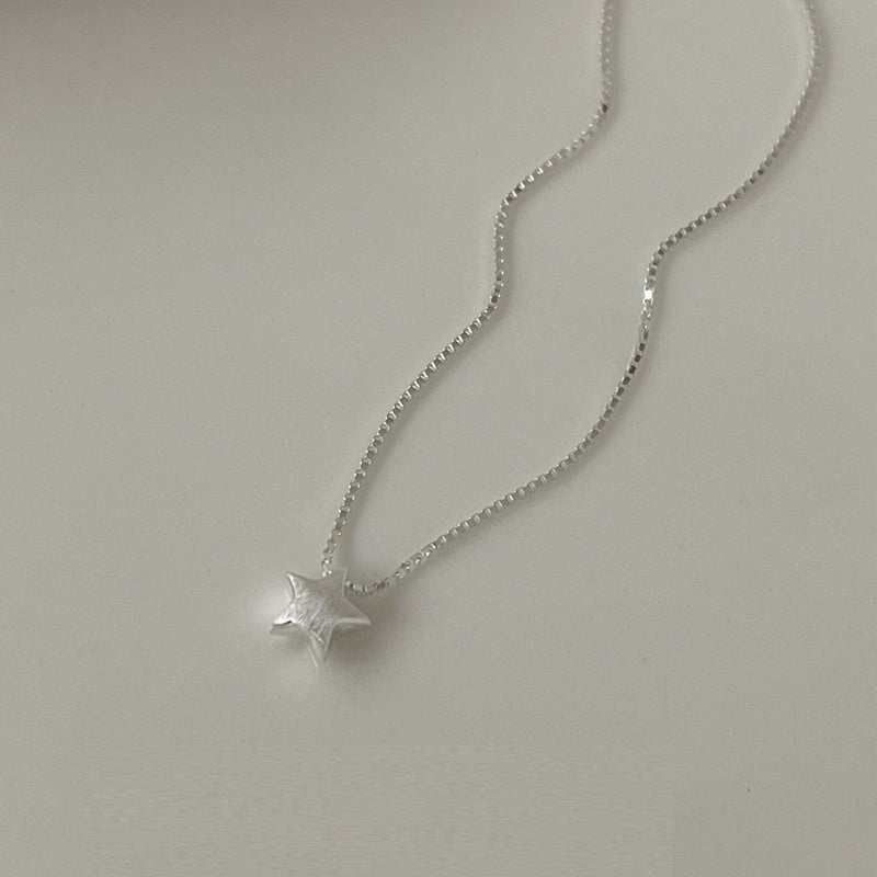 S925 Sterling Silver Brushed Star Necklace For Women