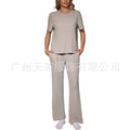 Womens Waffle-Textured Short-Sleeve And Long-Pants Set