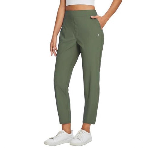 Womens Stretchy Waistband Casual Pants With Zippered Pockets