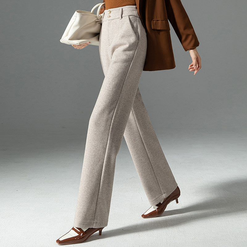 Wool Wide-leg Pants With A Draped Relaxed Fit High-waisted Slim-cut Wool Straight-leg Casual Trousers