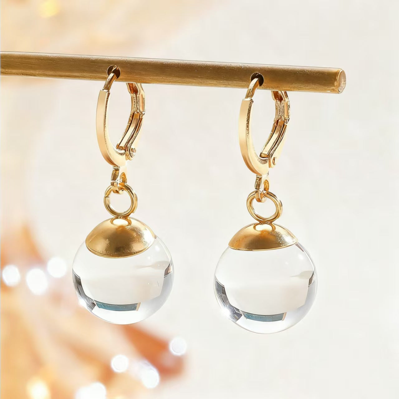 Simple Transparent Glass Spherical Earrings Fashionable