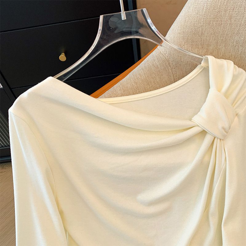Long-sleeve Off-shoulder Base Top With A Bow Knot