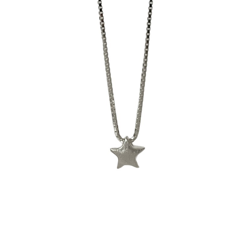 S925 Sterling Silver Brushed Star Necklace For Women
