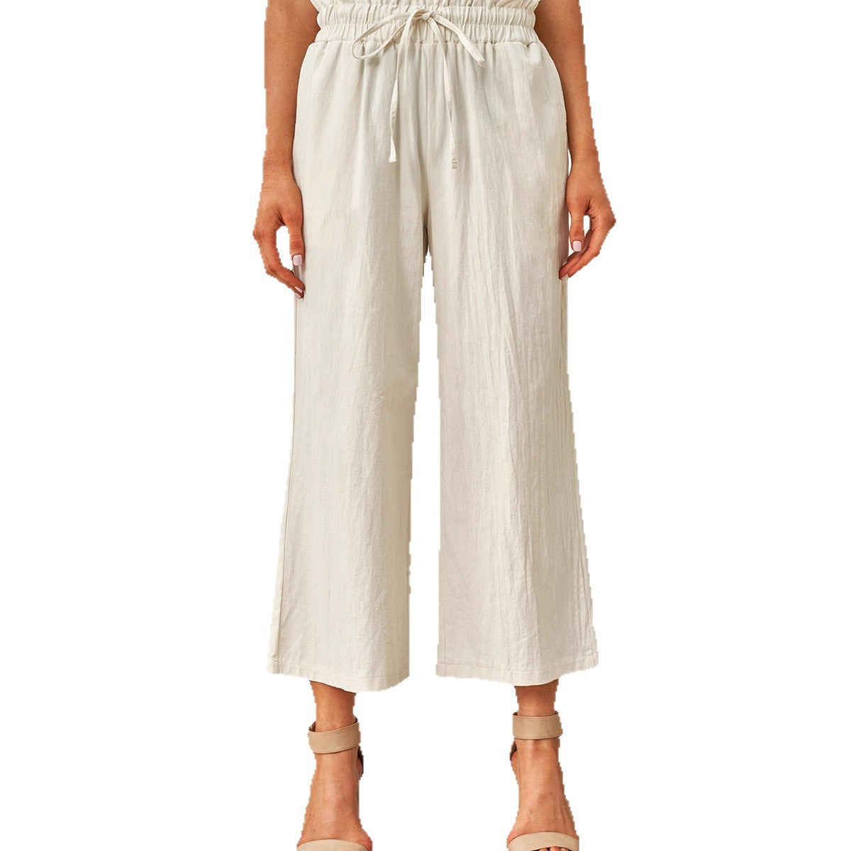 Drawstring Elastic Waist Casual Pants Womens Wide-leg Pants
