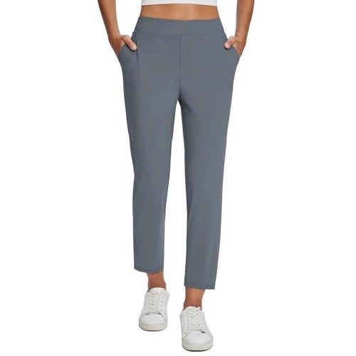 Womens Stretchy Waistband Casual Pants With Zippered Pockets