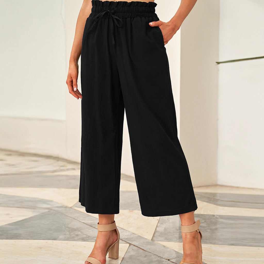 Drawstring Elastic Waist Casual Pants Womens Wide-leg Pants