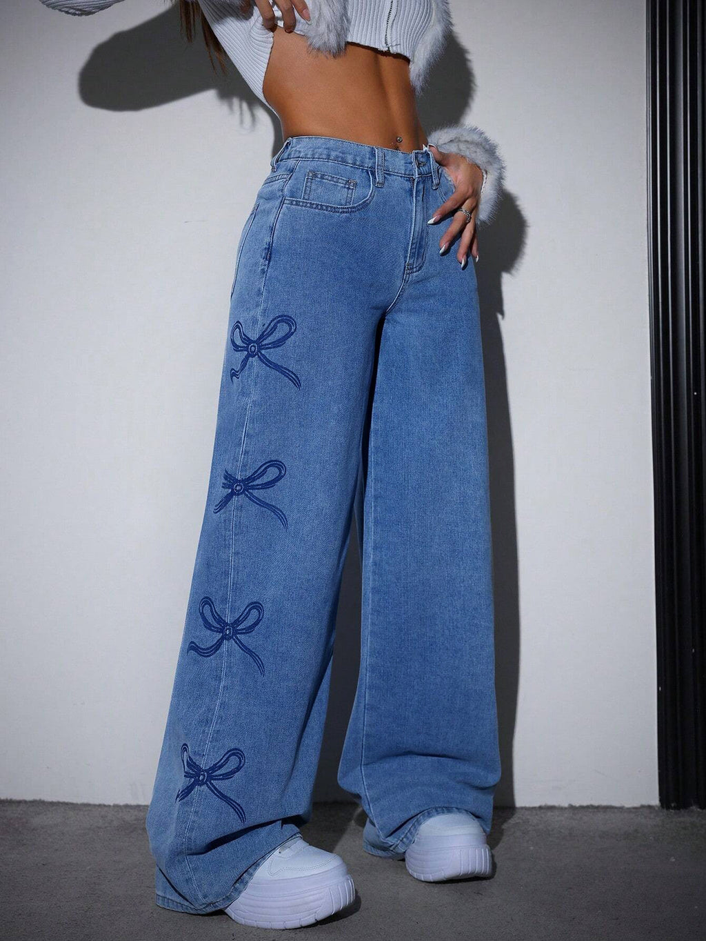 Printed Straight-leg Wide-leg Jeans