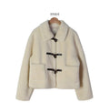 Vintage Shearling Fur-and-leather Combo Warm Short Coat With Horn Buttons