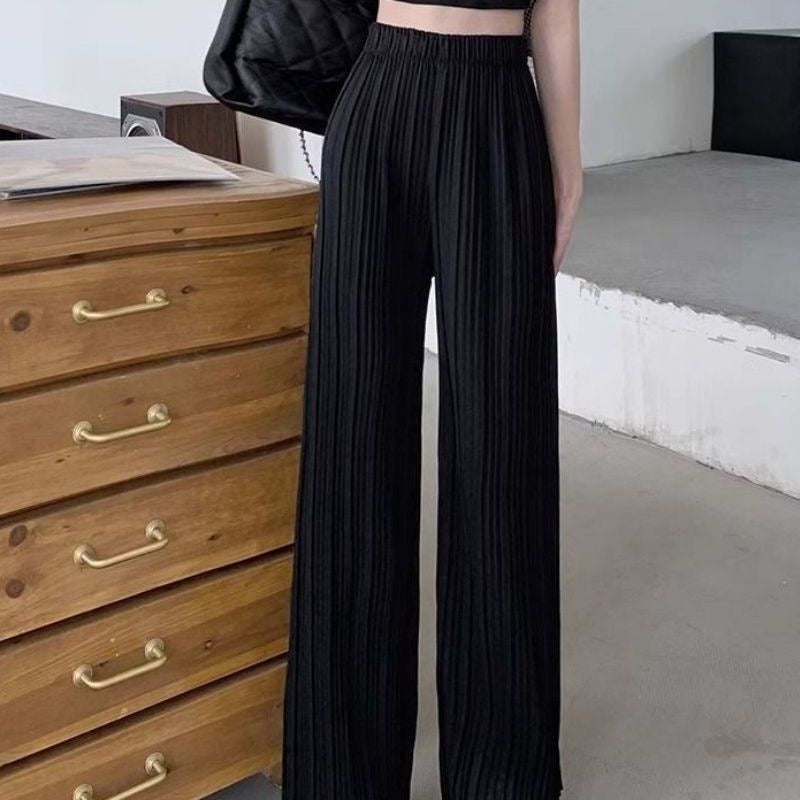 High-waisted Draping Lightweight Pleated Casual Pants