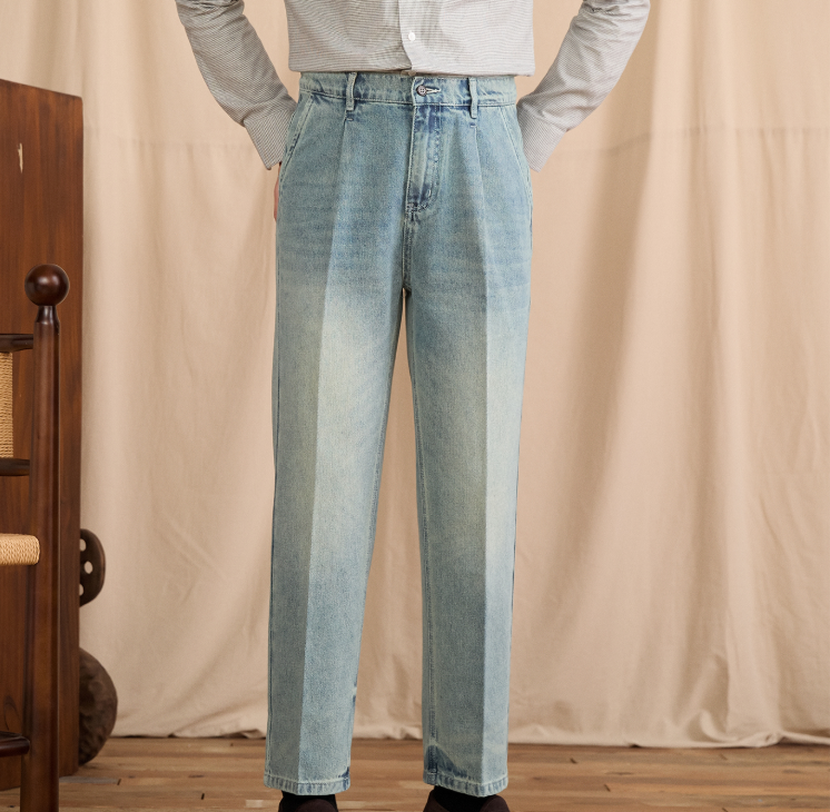 Washed Vintage Commuter Cotton-blend Mid-rise Straight-leg Jeans