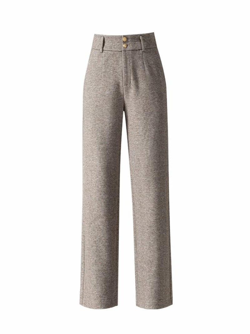 Wool Wide-leg Pants With A Draped Relaxed Fit High-waisted Slim-cut Wool Straight-leg Casual Trousers