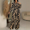 Womens Stylish Wide-leg Jumpsuit With Long Sleeves Floral Print And A Fitted Waist