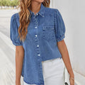 Turn-down Collar Slim-fit Denim Shirtversatile And Casual