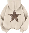 Womens Leopard-Print And Star-Print Hooded Casual Long-Sleeve Top
