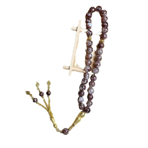 33-piece Gold Tassel Glass Bracelet With 10mm Large Flower Beads 📿                                                               . 33-delige gouden armband met kwastjes en glazen kralen, inclusief grote bloemkralen van 10 mm📿