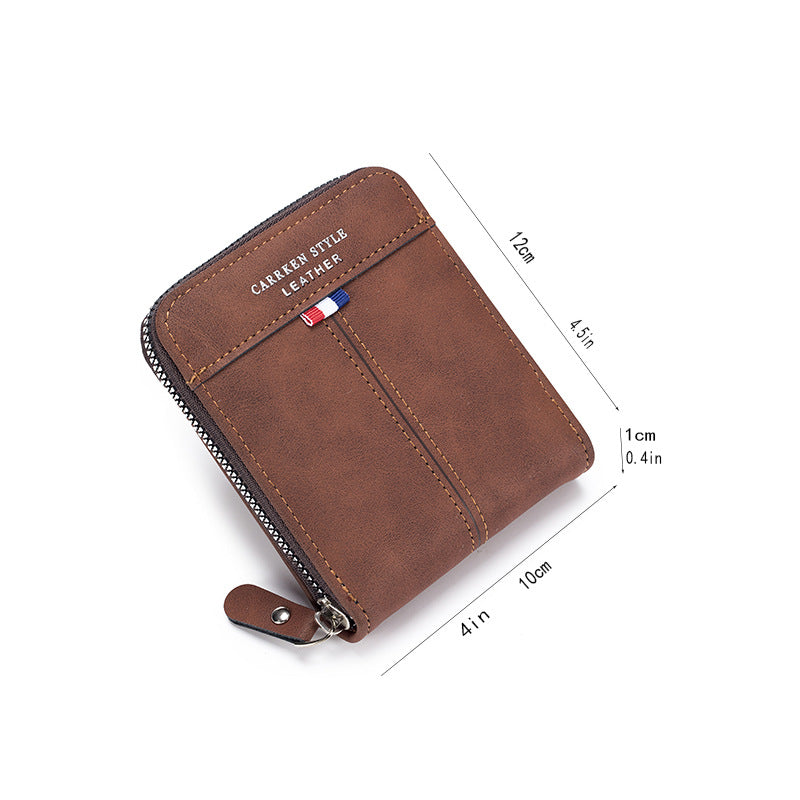 Vintage Two Fold Short Horizontal Zipper Men's Wallet