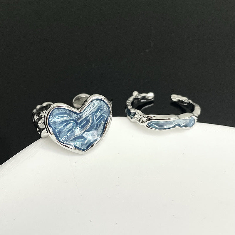 Dripping Glaze Texture Heart-shaped Adjustable Ring Set