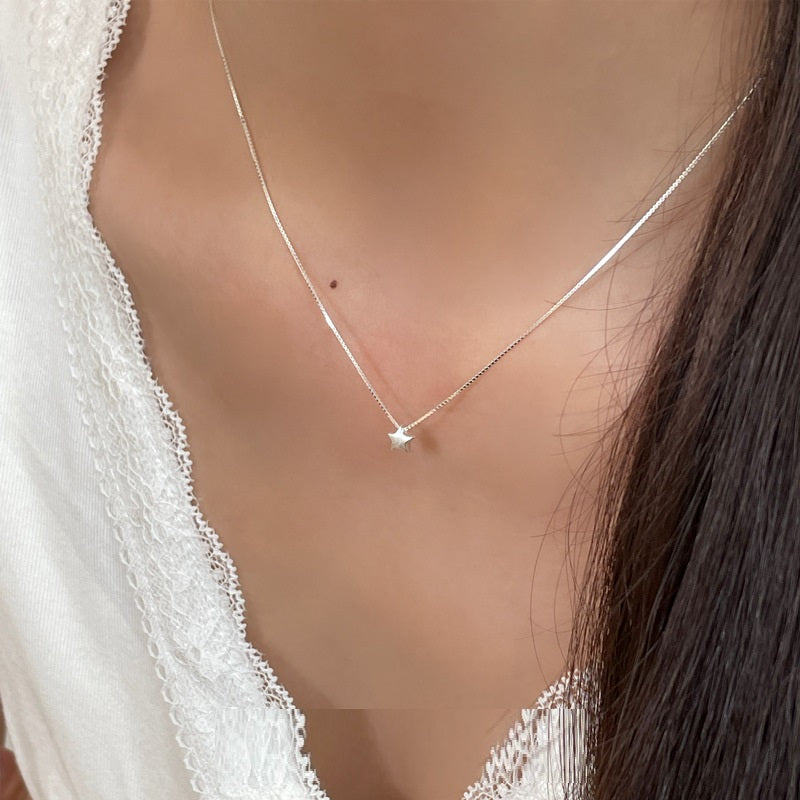 S925 Sterling Silver Brushed Star Necklace For Women