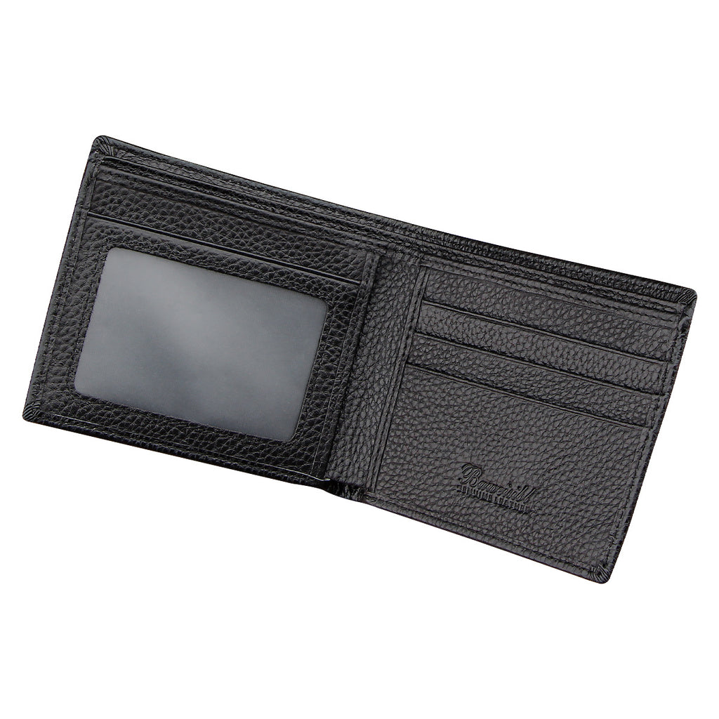 Black Men's Genuine Leather Wallet Cowhide Short Bifold